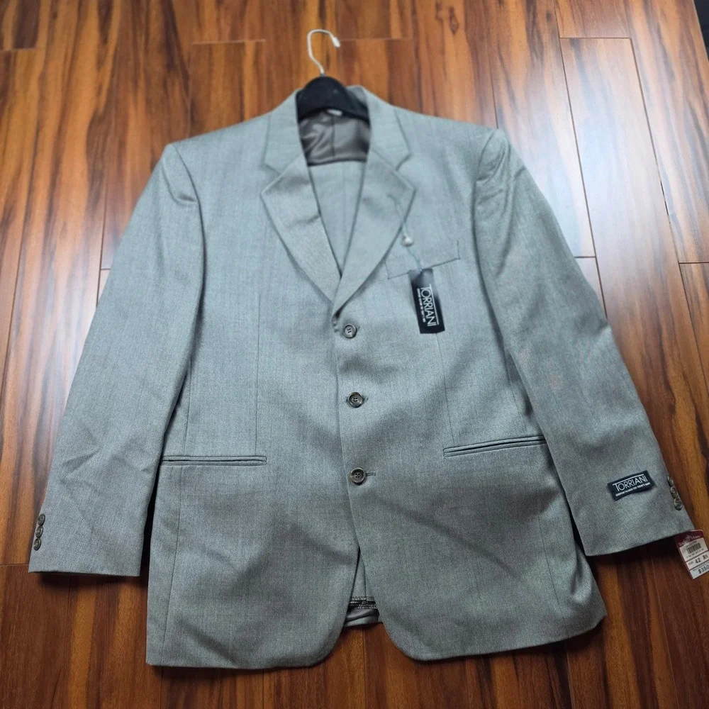 Torriani Mens Grey 100% Wool 2 Piece Suit 3 Button Jacket 42R W34 L30 10471